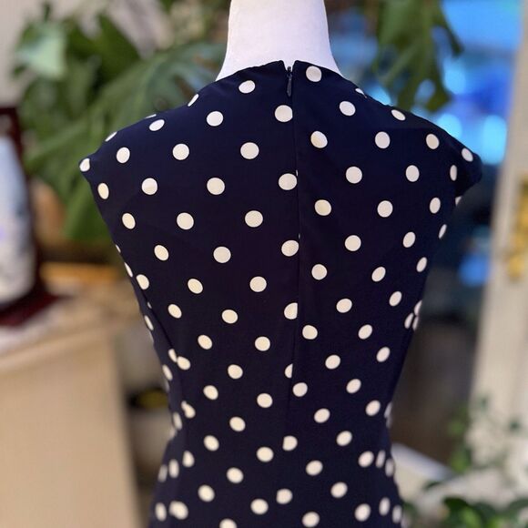 Lauren Ralph Lauren Navy Polka Dot A-Line Dress Size‎ 6 Stretch Brunch Office - Picture 5 of 16